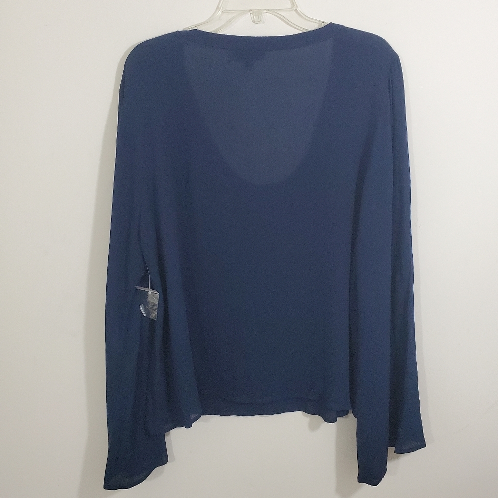 NWOT ModCloth Bells & Giggles Sheer Blouse Navy Blue Flare Sleeve Boho Size XL - Picture 10 of 12